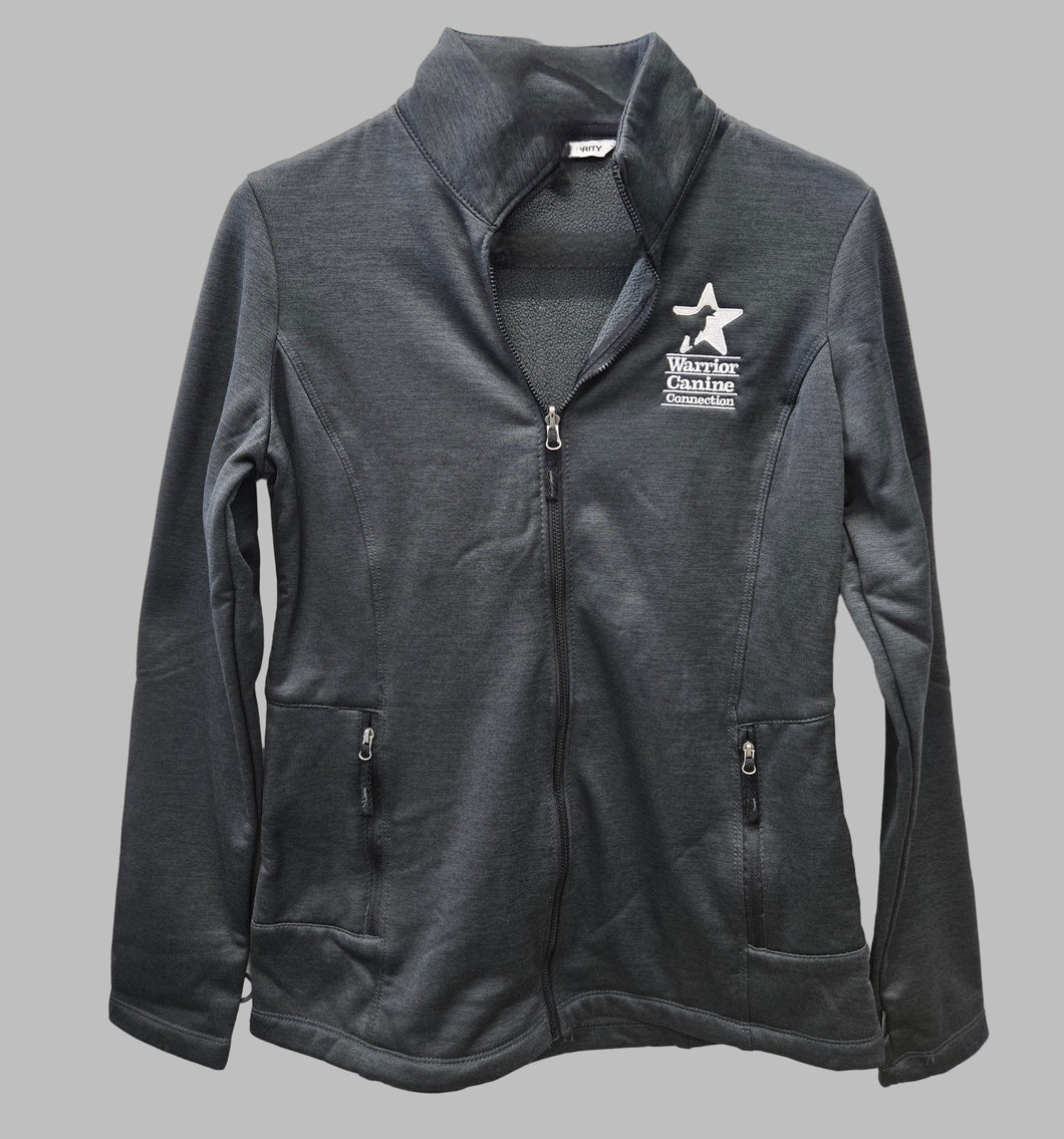 Black Heather Women's jacket with the Warrior Canine Connection logo